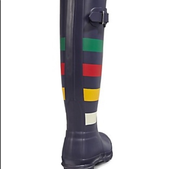 Brand new Hunter x HBC Stripes Tall Navy Boots - Picture 2 of 5